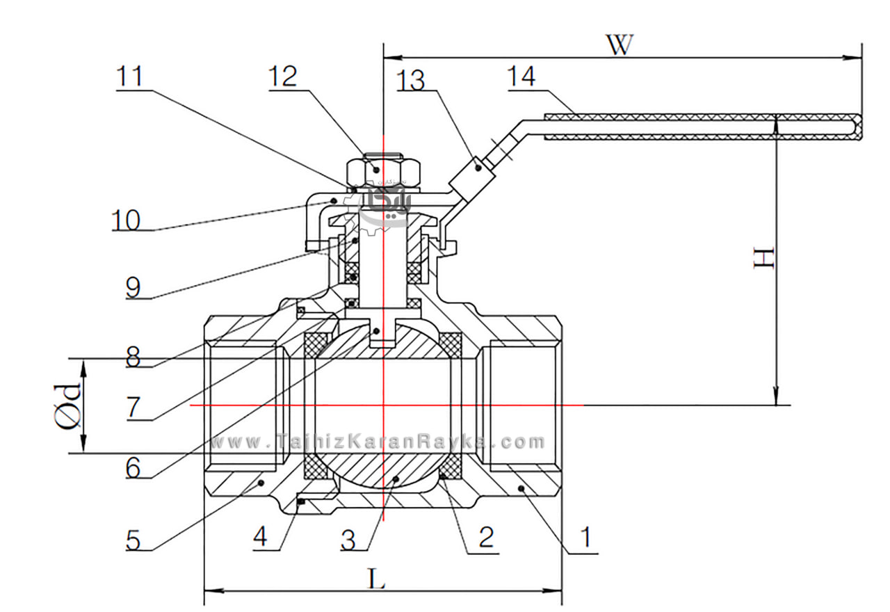 شیر گازی (توپی Ball Valve) دو تکه دنده ای استنلس استیل